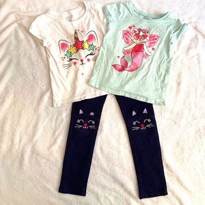 Girls 4T cat lovers bundle pants and shirts